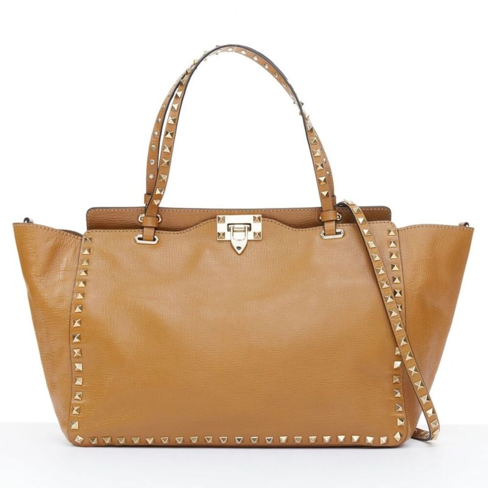 Valentino Brown Leather Rockstud Trapeze Satchel Bag